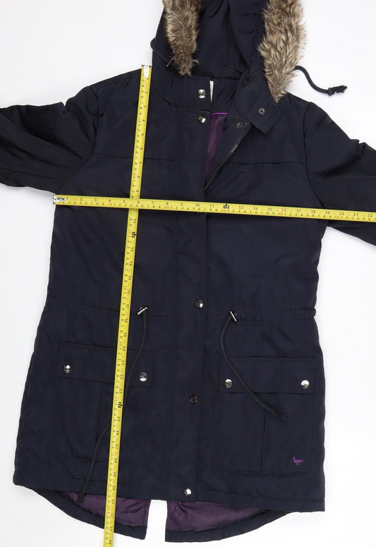 Country Rose Women's Blue Faux Fur Hooded Parka Coat Size 10