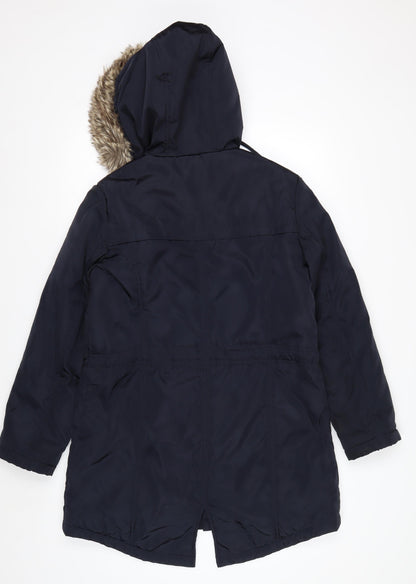 Country Rose Women's Blue Faux Fur Hooded Parka Coat Size 10