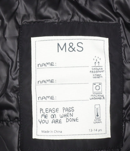 Marks and Spencer Girls Black 13-14 Years Hooded Puffer Coat Winter Jacket
