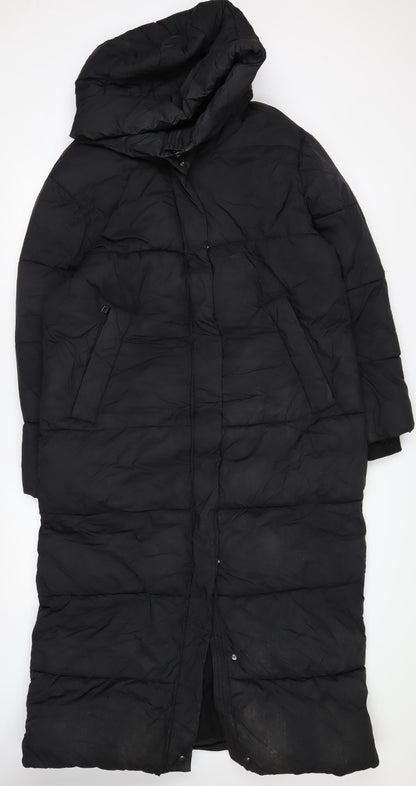 Next Women's Black Long Puffer Coat Size 12 Hooded Winter Jacket