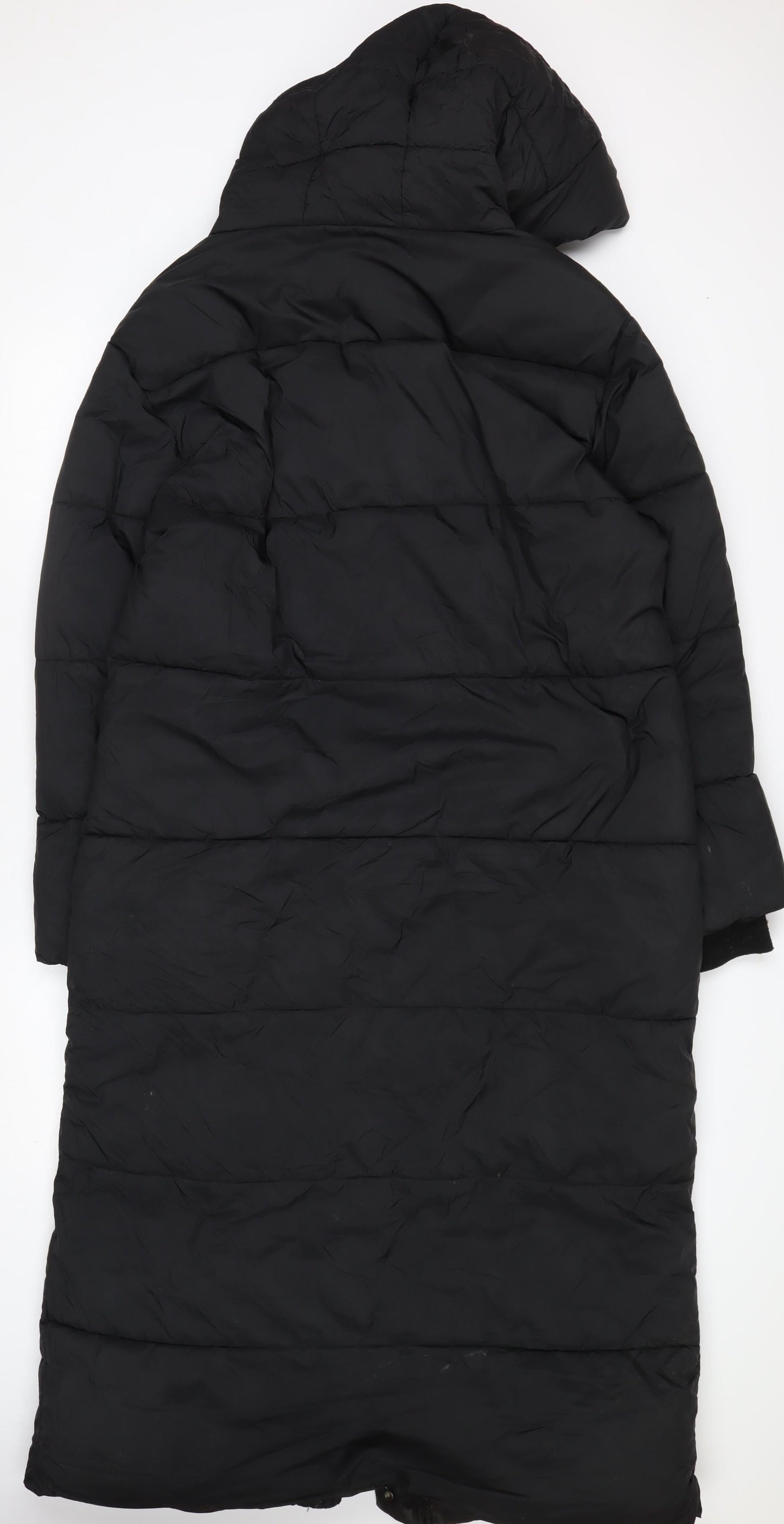 Next Women's Black Long Puffer Coat Size 12 Hooded Winter Jacket