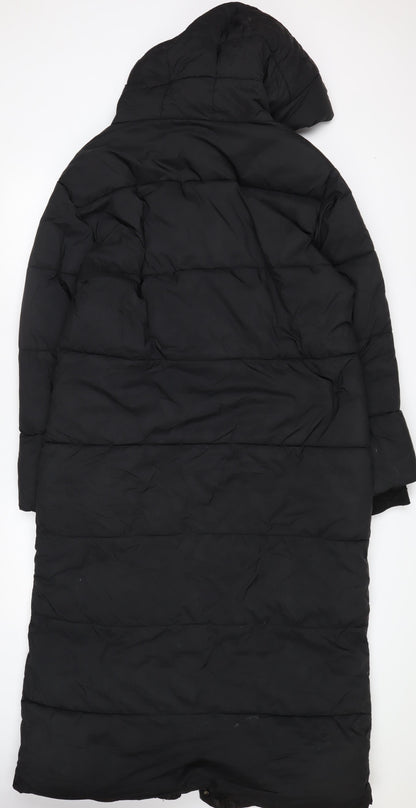 Next Women's Black Long Puffer Coat Size 12 Hooded Winter Jacket