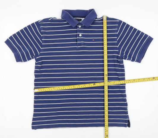 Tommy Hilfiger Boys Blue Striped Cotton Polo Shirt L 12-14 Years