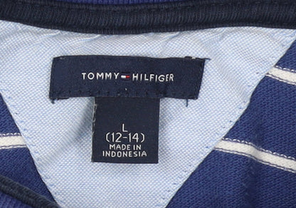Tommy Hilfiger Boys Blue Striped Cotton Polo Shirt L 12-14 Years