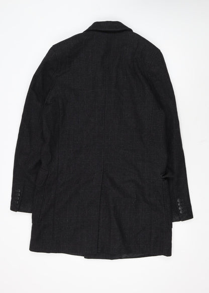 Burton Menswear London Men's Black Wool Blend Check Pea Coat Medium