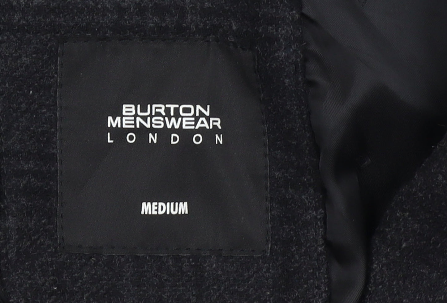 Burton Menswear London Men's Black Wool Blend Check Pea Coat Medium