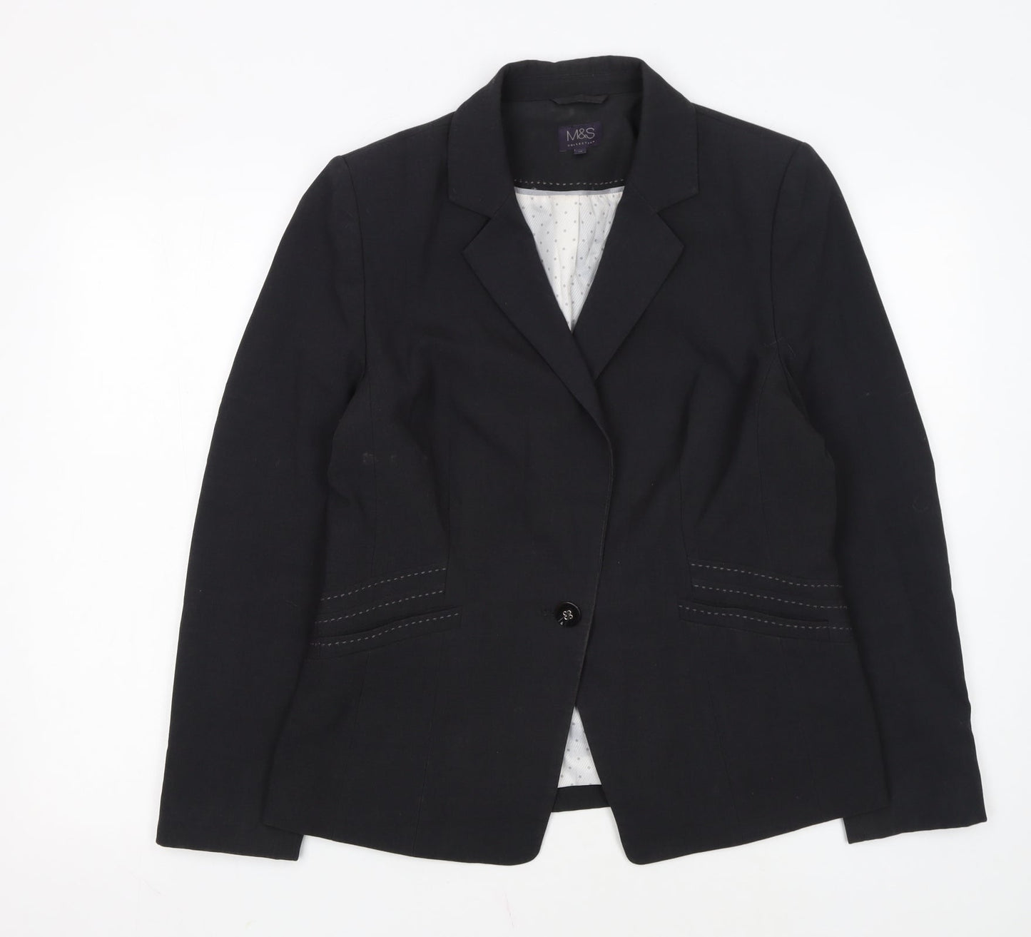 Marks and Spencer Women Black Size 14 Regular Fit Blazer Jacket