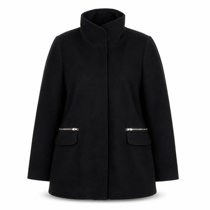 Bershka Women's Black Wool Blend Zip Pocket Mid-Length Coat Size 14