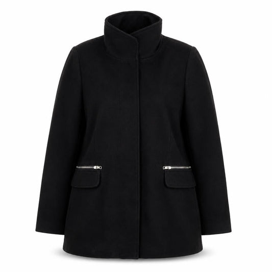 Bershka Women's Black Wool Blend Zip Pocket Mid-Length Coat Size 14