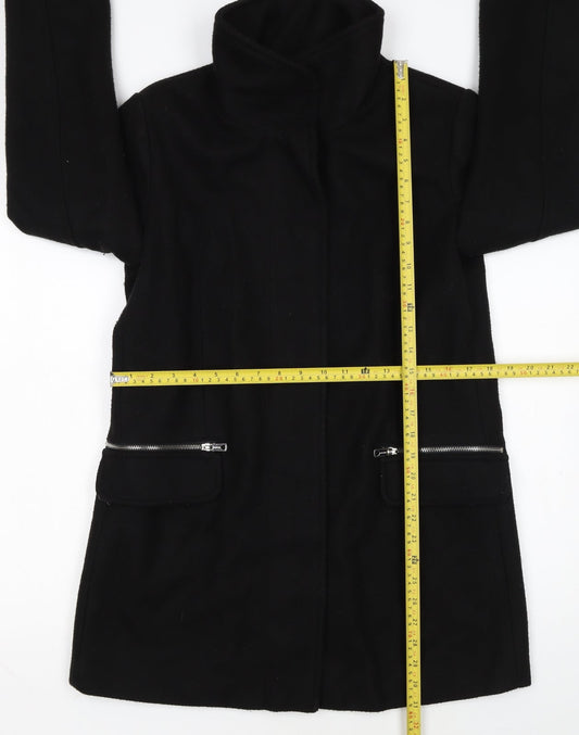 Bershka Women's Black Wool Blend Zip Pocket Mid-Length Coat Size 14