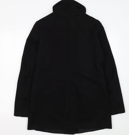 Bershka Women's Black Wool Blend Zip Pocket Mid-Length Coat Size 14