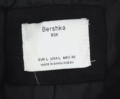 Bershka Women's Black Wool Blend Zip Pocket Mid-Length Coat Size 14