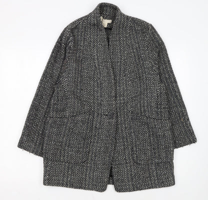 H&M Women Grey Herringbone Wool Blend Mid-Length Coat Size 12
