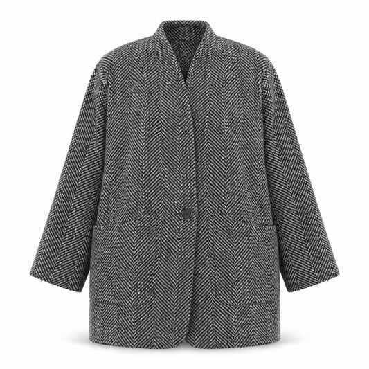 H&M Women Grey Herringbone Wool Blend Mid-Length Coat Size 12