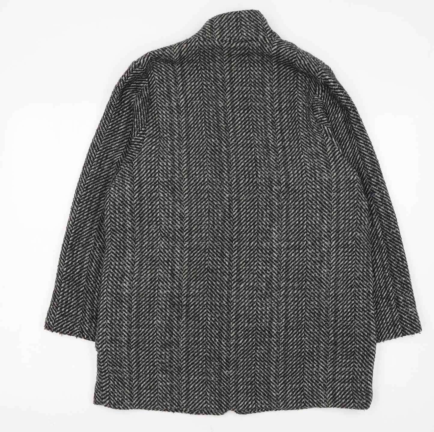 H&M Women Grey Herringbone Wool Blend Mid-Length Coat Size 12