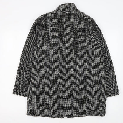 H&M Women Grey Herringbone Wool Blend Mid-Length Coat Size 12