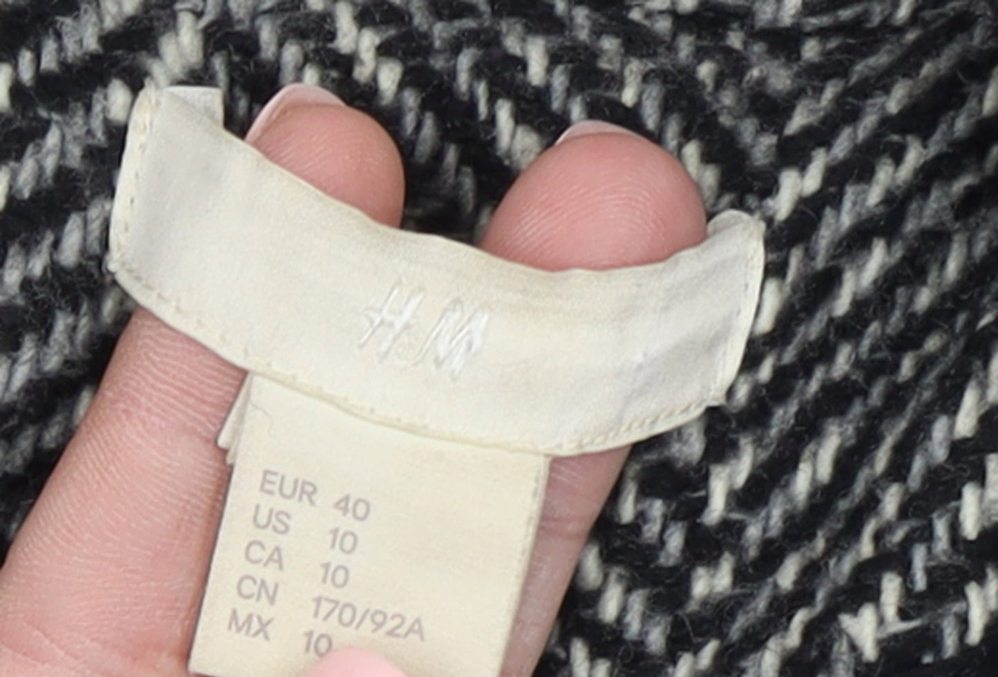 H&M Women Grey Herringbone Wool Blend Mid-Length Coat Size 12