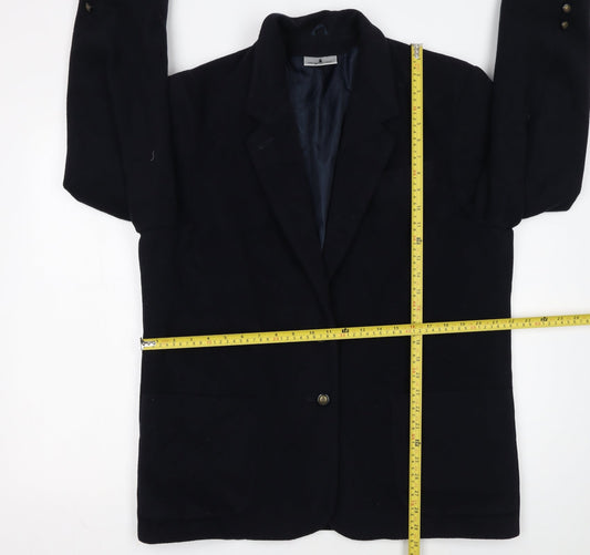 Imagination Womens Black Wool Blend Single-Breasted Blazer Size 18
