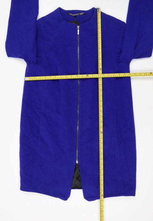 Marks and Spencer Women Blue Wool Cashmere Mid-Length Zip Coat UK 12