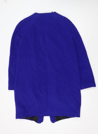 Marks and Spencer Women Blue Wool Cashmere Mid-Length Zip Coat UK 12