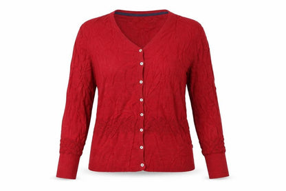 Weird Fish Women's Red Cotton Cardigan Size 16 Long Sleeve V-Neck