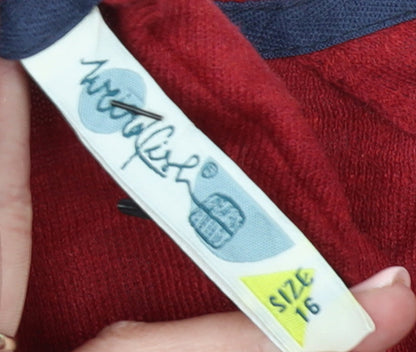 Weird Fish Women's Red Cotton Cardigan Size 16 Long Sleeve V-Neck