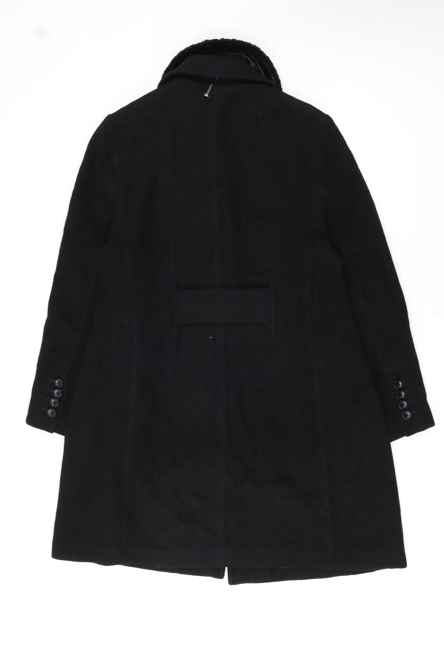 Noveltli Girls Black Wool & Cashmere Mid-Length Coat Age 11/12 Lined Fur Collar