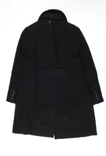 Noveltli Girls Black Wool & Cashmere Mid-Length Coat Age 11/12 Lined Fur Collar