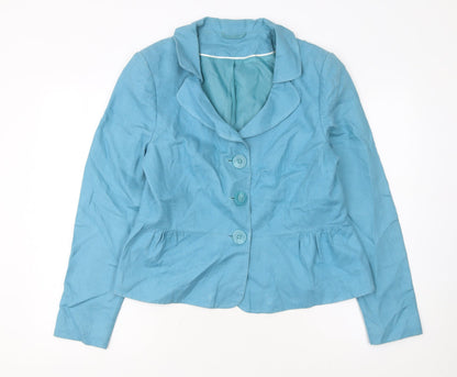 F&F Women Blue Linen Single-Breasted Blazer Jacket Size 16