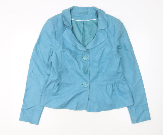 F&F Women Blue Linen Single-Breasted Blazer Jacket Size 16