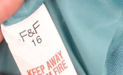F&F Women Blue Linen Single-Breasted Blazer Jacket Size 16