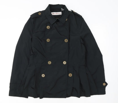 Anne Weyburn Women's Black Short Trench Coat Size 10 Lined Buttoned