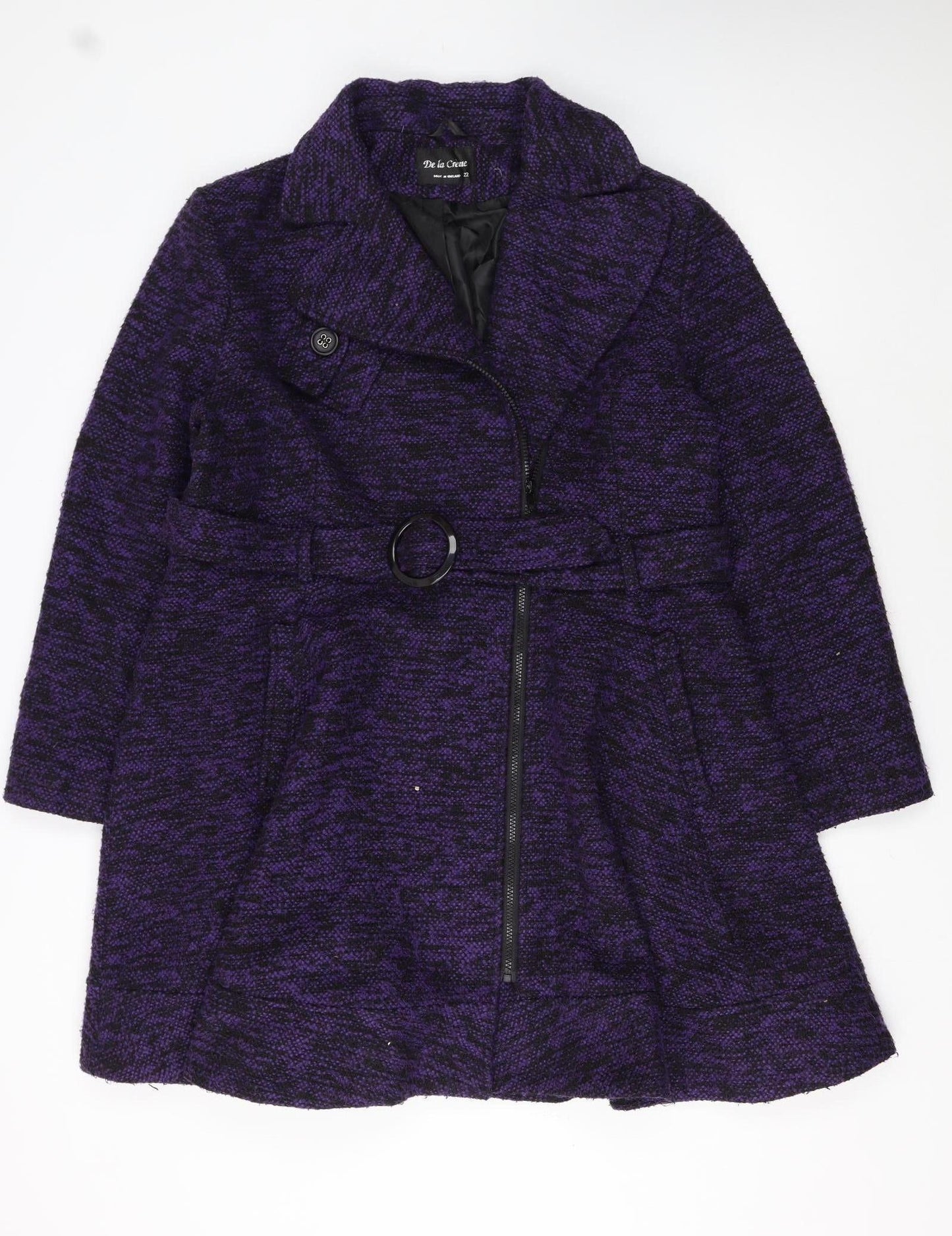 De la Crème Women's Purple Wool Blend Mid-Length Belted Coat Size 22