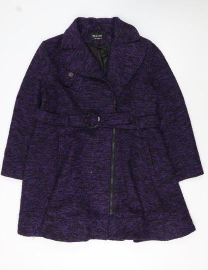 De la Crème Women's Purple Wool Blend Mid-Length Belted Coat Size 22