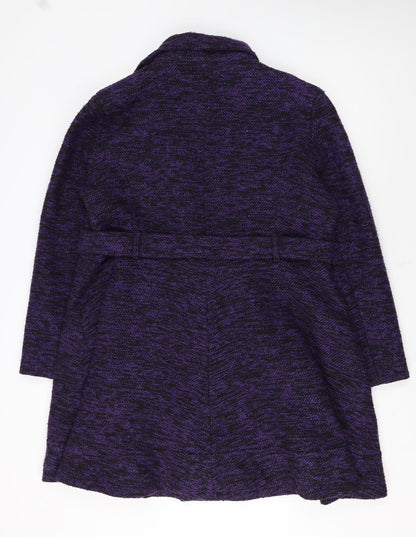 De la Crème Women's Purple Wool Blend Mid-Length Belted Coat Size 22
