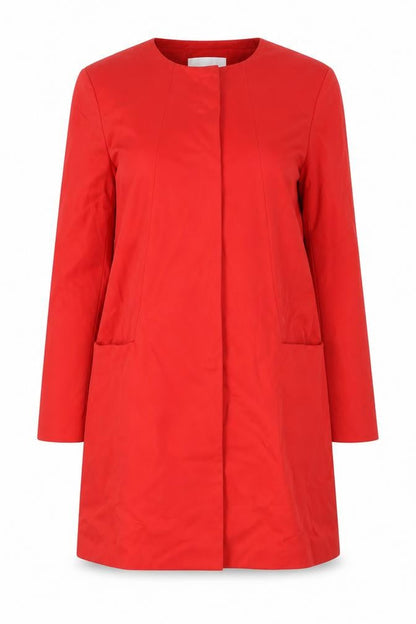 L.K. Bennett Women's Red Cotton Blend Collarless Mid-Length Coat Size 14