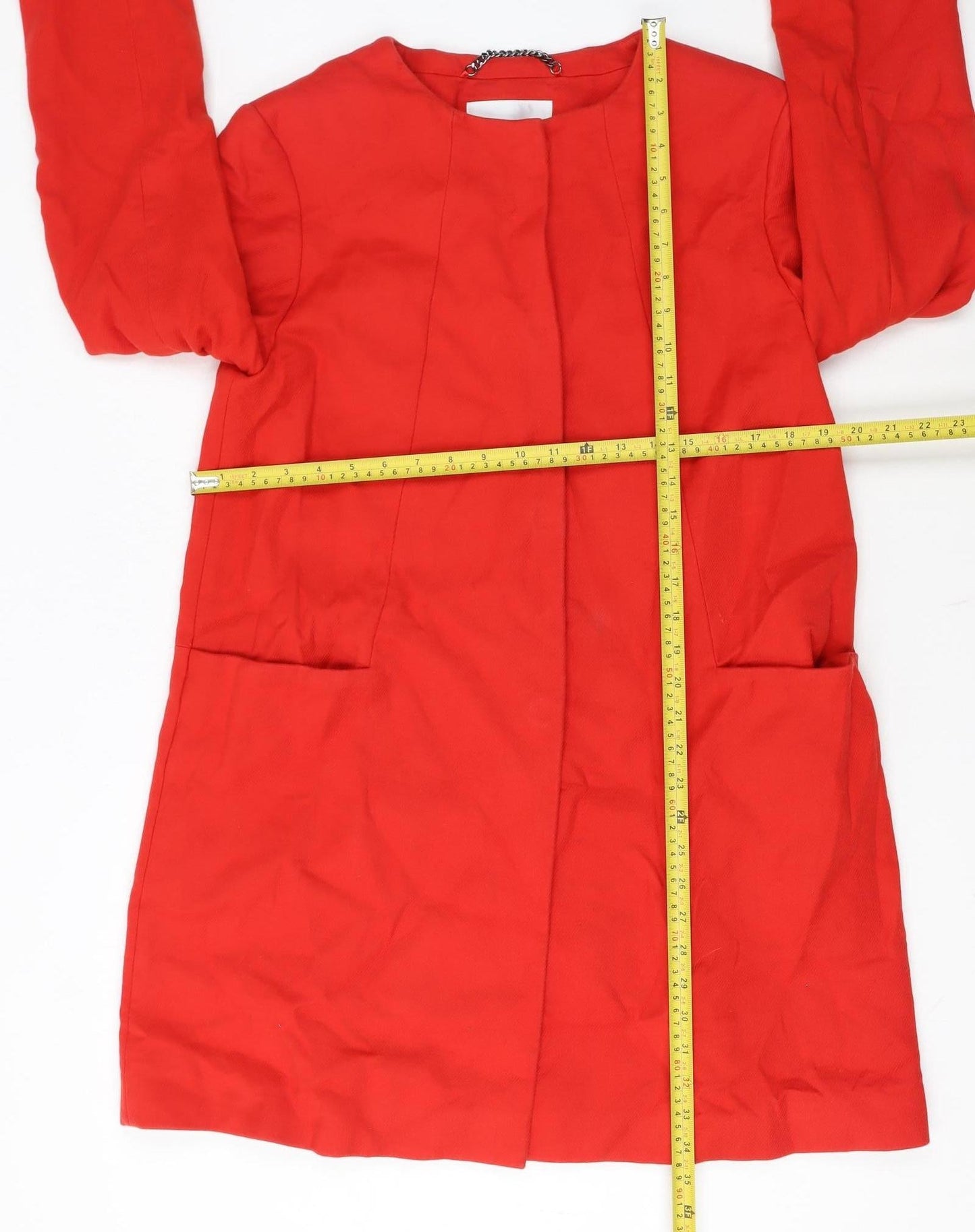 L.K. Bennett Women's Red Cotton Blend Collarless Mid-Length Coat Size 14