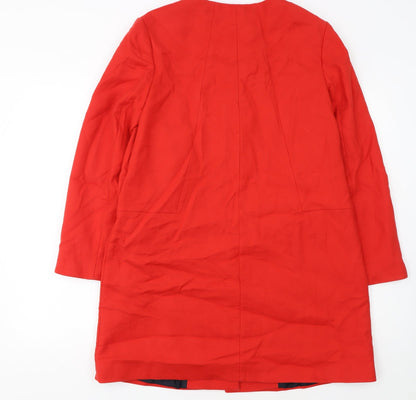 L.K. Bennett Women's Red Cotton Blend Collarless Mid-Length Coat Size 14