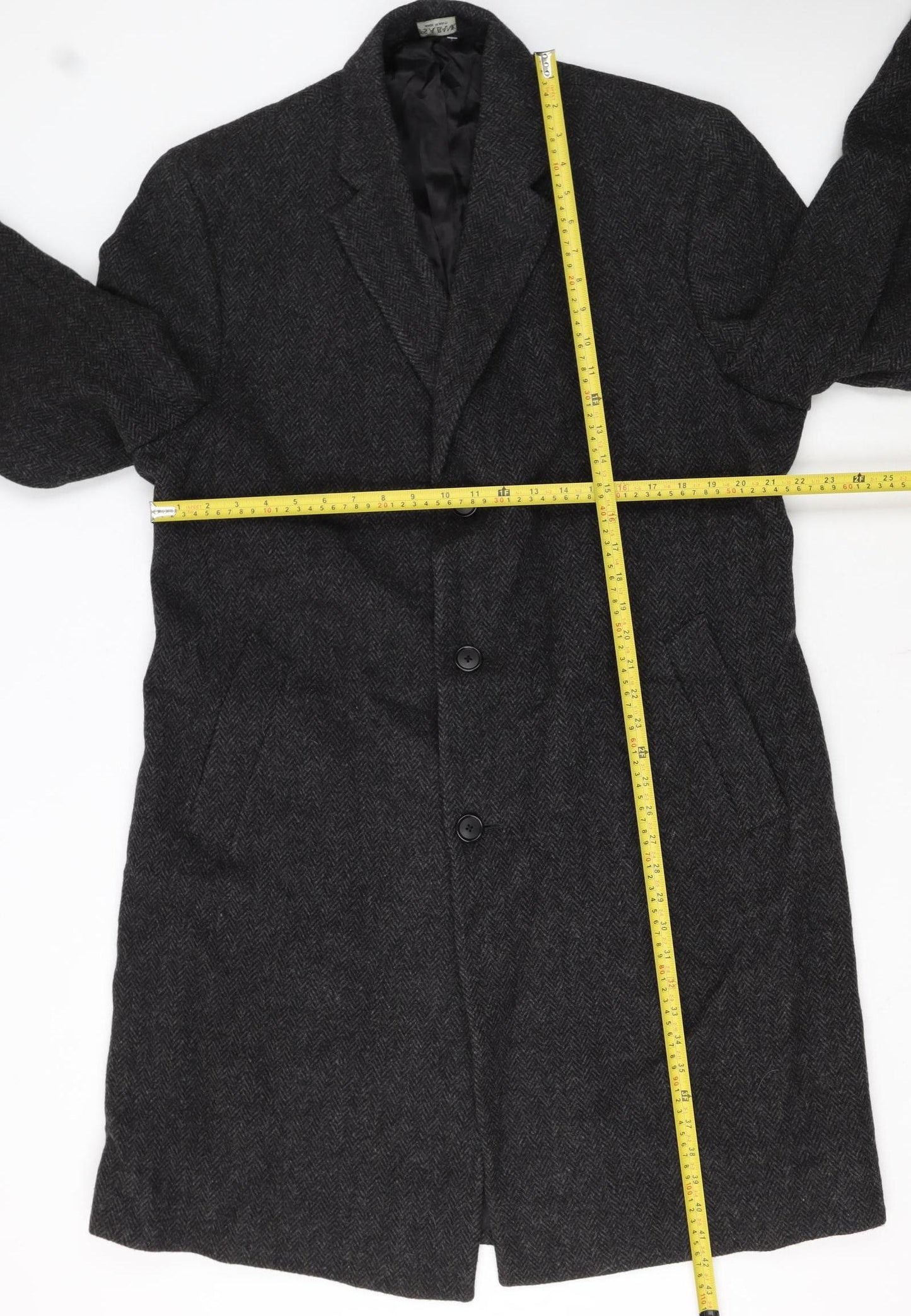 Jos. A. Bank Men's Grey Wool Herringbone Long Overcoat 42R