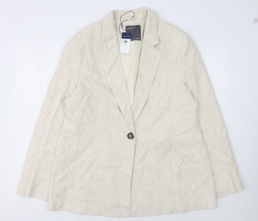 Papaya Women Beige Single-Breasted Blazer Size 16 Linen Blend