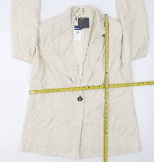 Papaya Women Beige Single-Breasted Blazer Size 16 Linen Blend