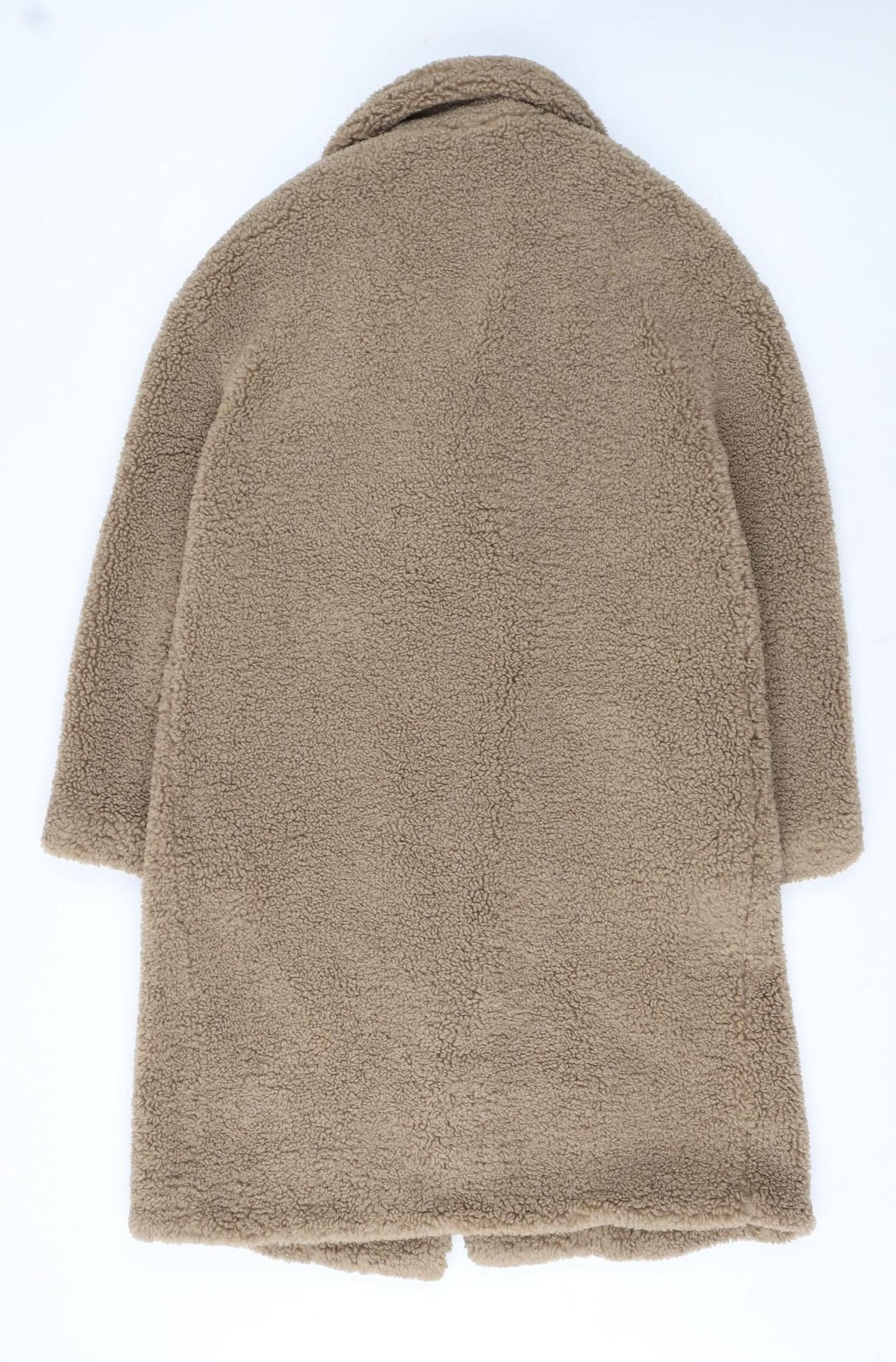 Zara Women Beige Teddy Overcoat Longline Size S Lined Fleece Classic