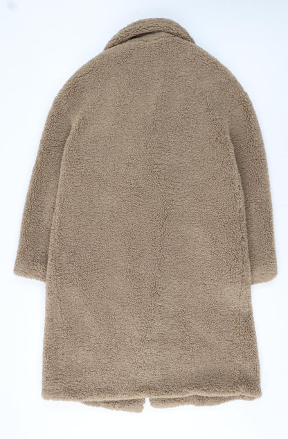 Zara Women Beige Teddy Overcoat Longline Size S Lined Fleece Classic