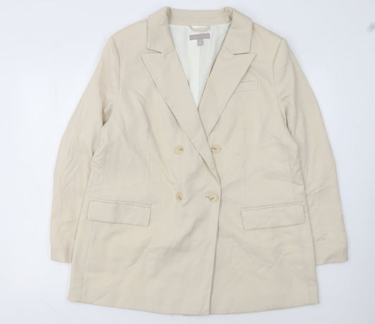 H&M Women Beige Double-Breasted Blazer Jacket Size 14 Regular