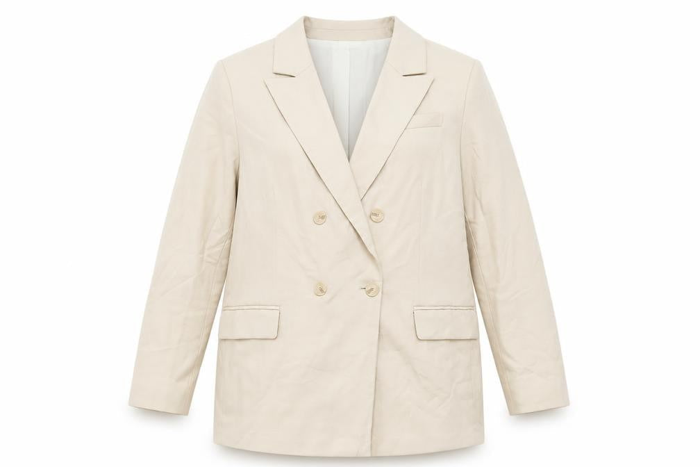 H&M Women Beige Double-Breasted Blazer Jacket Size 14 Regular