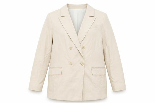 H&M Women Beige Double-Breasted Blazer Jacket Size 14 Regular