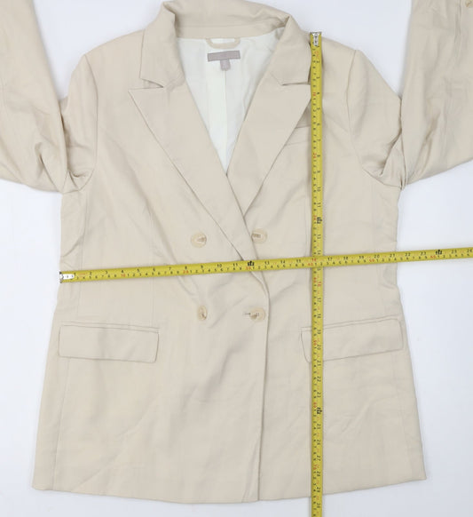 H&M Women Beige Double-Breasted Blazer Jacket Size 14 Regular