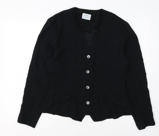 Wallis Women Black Polka Dot Long Sleeve Button Blouse Size 14