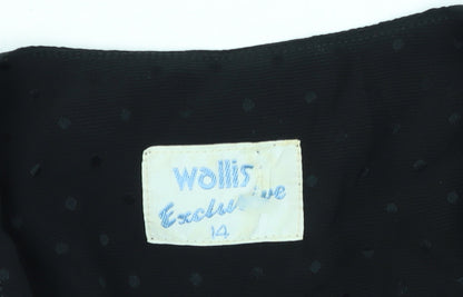 Wallis Women Black Polka Dot Long Sleeve Button Blouse Size 14