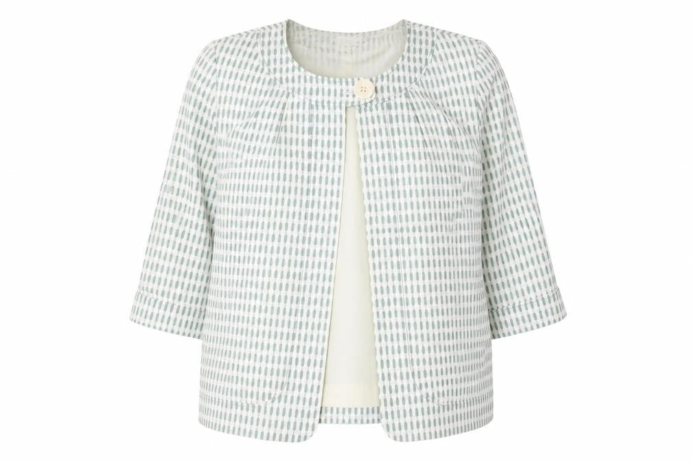 Elvi Women's Green Ivory Patterned Cropped Jacket Size 20